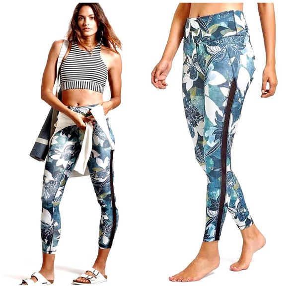 Athleta Pants - Athleta High Rise Tropial Floral Mesh 7/8 Chaturanga Leggings, Green